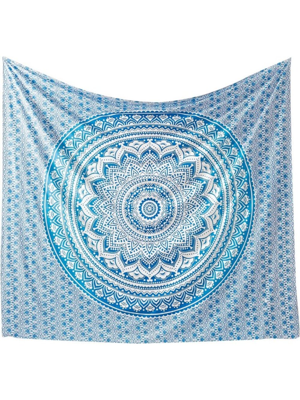 Bohemian Mandala Tapestry Wall Hanging - Hippie Decor, Blue Ombre, 90x108